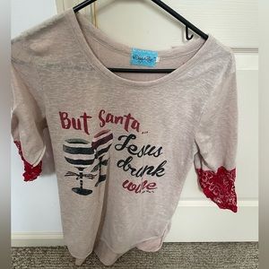 Boutique tunic top but Santa Jesus drank wine